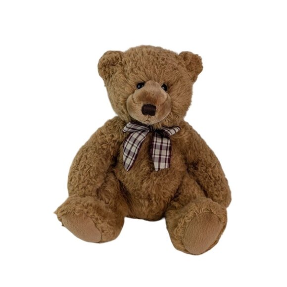 Russ Teddy Bear Plush 11" Brown Plaid Bow Family Christian Exclusive Stuffed Toy - Picture 1 of 8